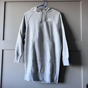 Nike Sweatshirt Dress‎ Womens XS Gray Long Hoodie Kangaroo Pocket Logo Fleece